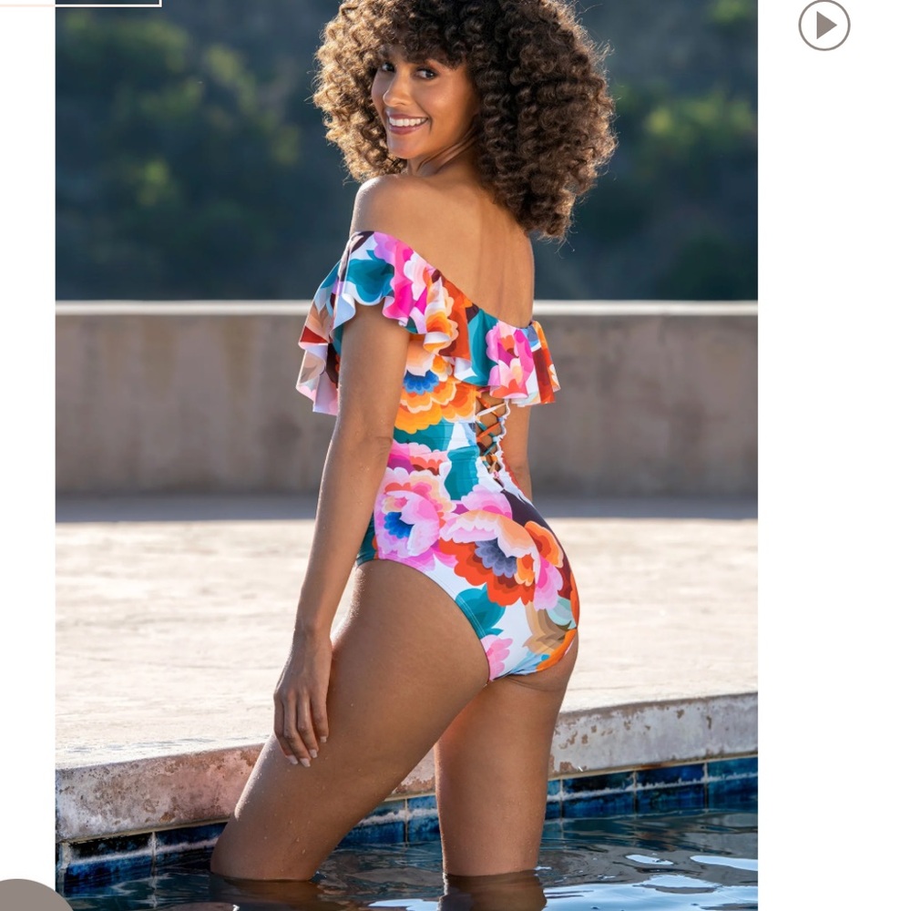 La Blanca Floral Rhythm Off Shoulder Ruffle One Piece Swimsuit Swim Multi 8